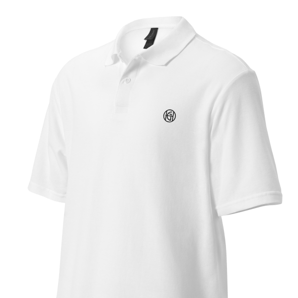 unisex pique polo shirt white left front 647ca91730a6b